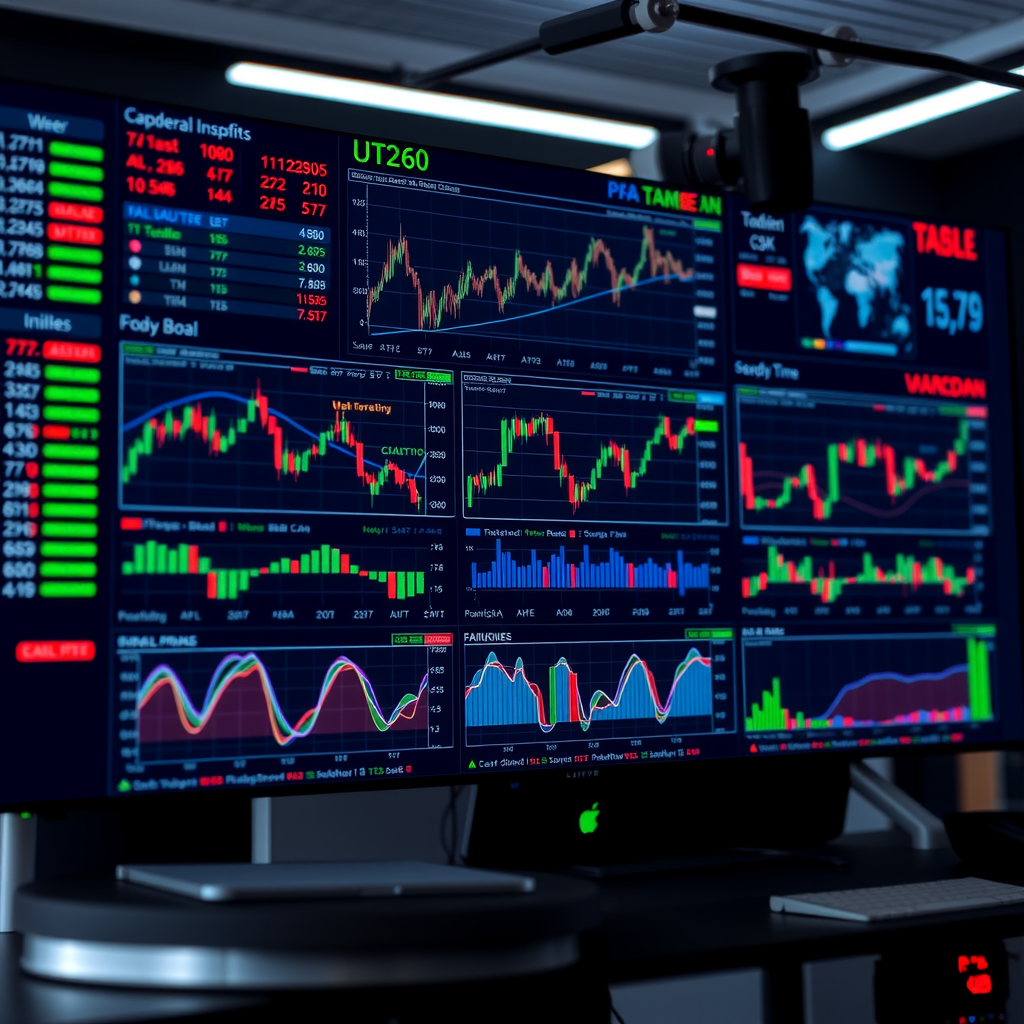 Modern trading platform dashboard displaying real-time market data feeds with multiple charts, price tickers, and data streams showing live market movements across various financial instruments