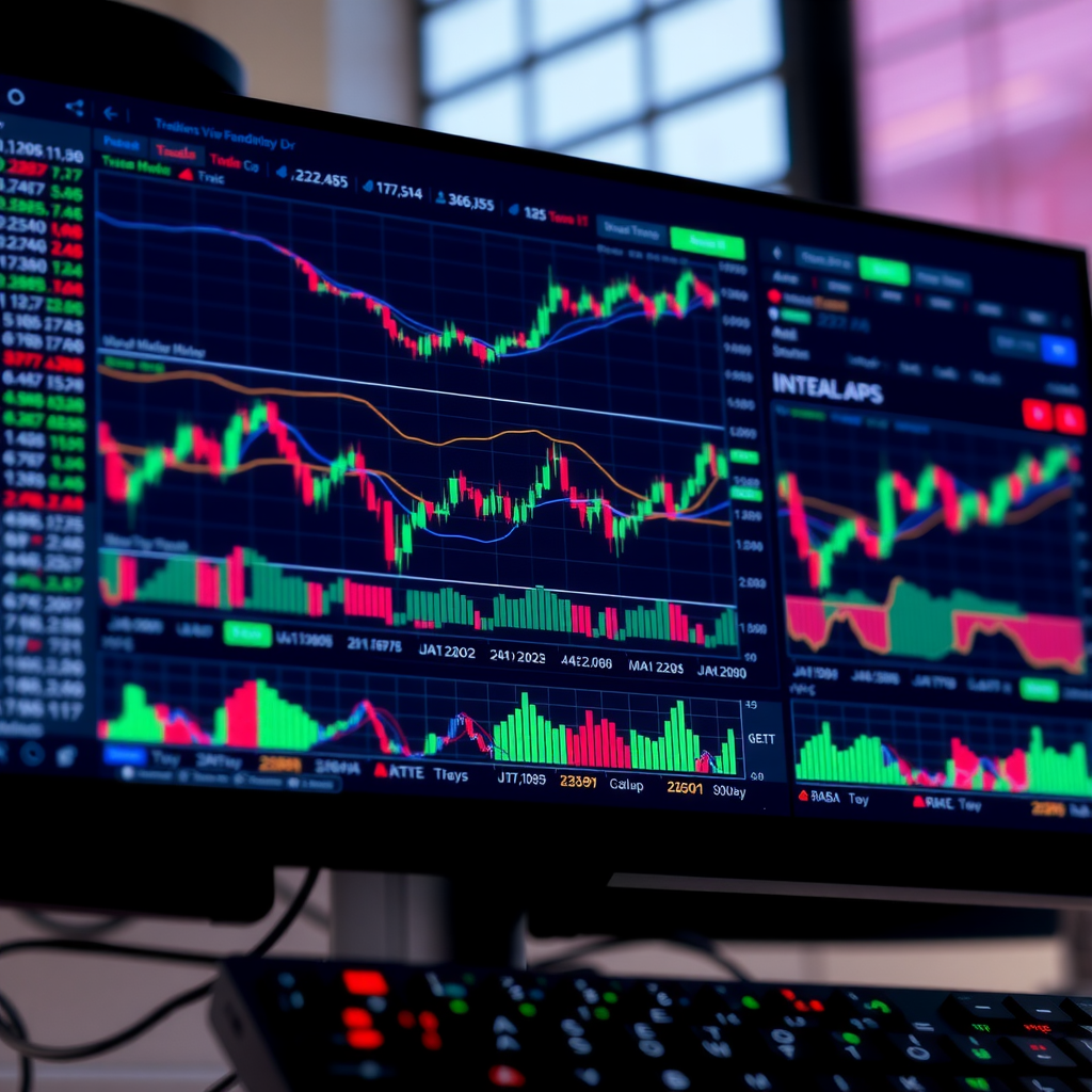 TradingView platform interface showing multiple charts with technical indicators and real-time market data