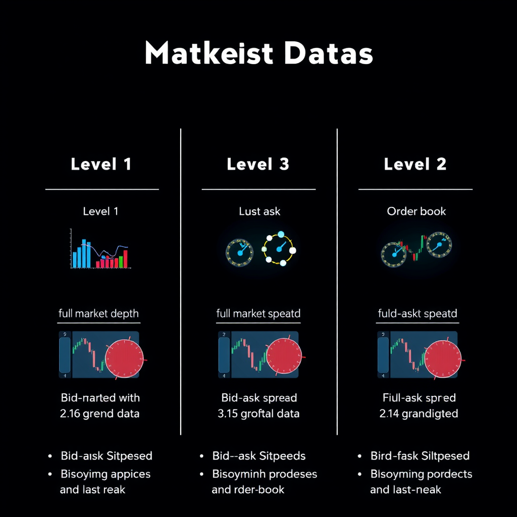 Comparison diagram showing different types of market data feeds including Level 1, Level 2, and full market depth data with visual representations of bid-ask spreads and order book information