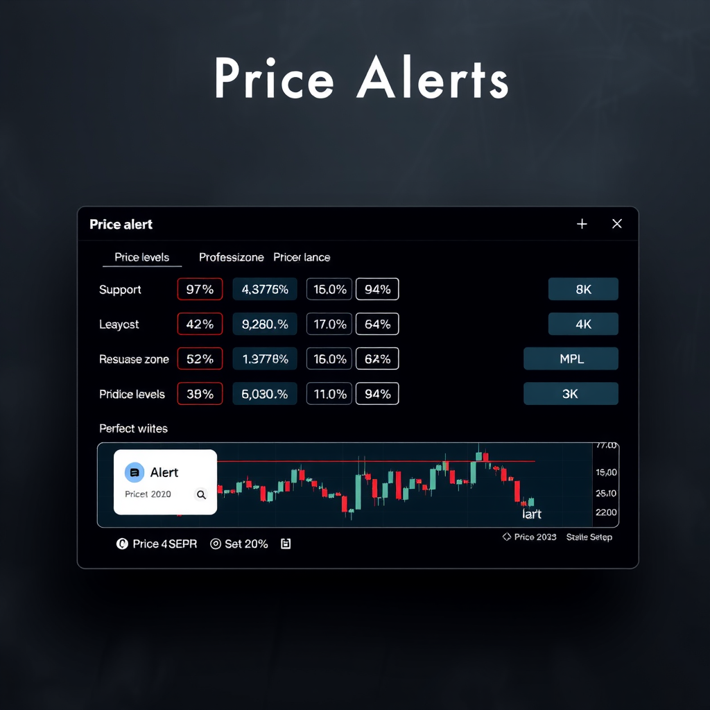 Detailed price alert setup interface showing multiple price levels, support and resistance zones, and percentage-based triggers with visual chart representation in professional slate background