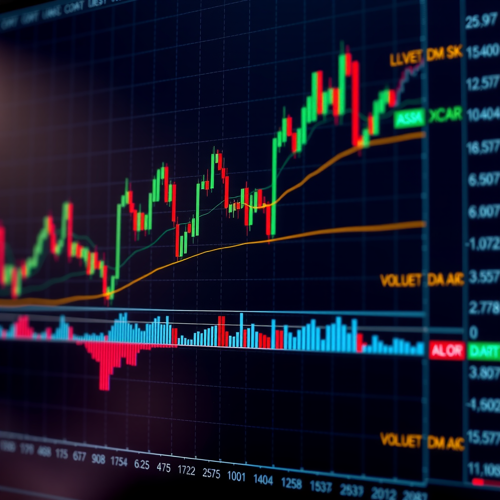 Advanced trading chart displaying custom indicator overlays including multiple moving averages, RSI, MACD, and volume profile with coordinated color scheme and transparency settings