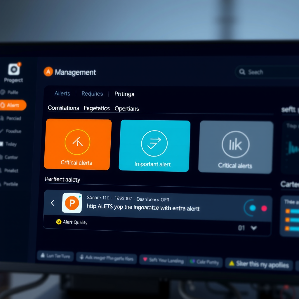 Alert management interface showing three-tier priority system with critical alerts in orange, important alerts in teal, and informational alerts in gray, organized in a clean dashboard layout