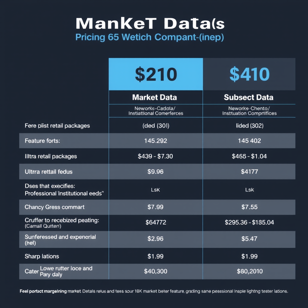 Detailed pricing comparison chart showing different market data subscription tiers, from basic retail packages to professional institutional feeds, with feature breakdowns and cost analysis